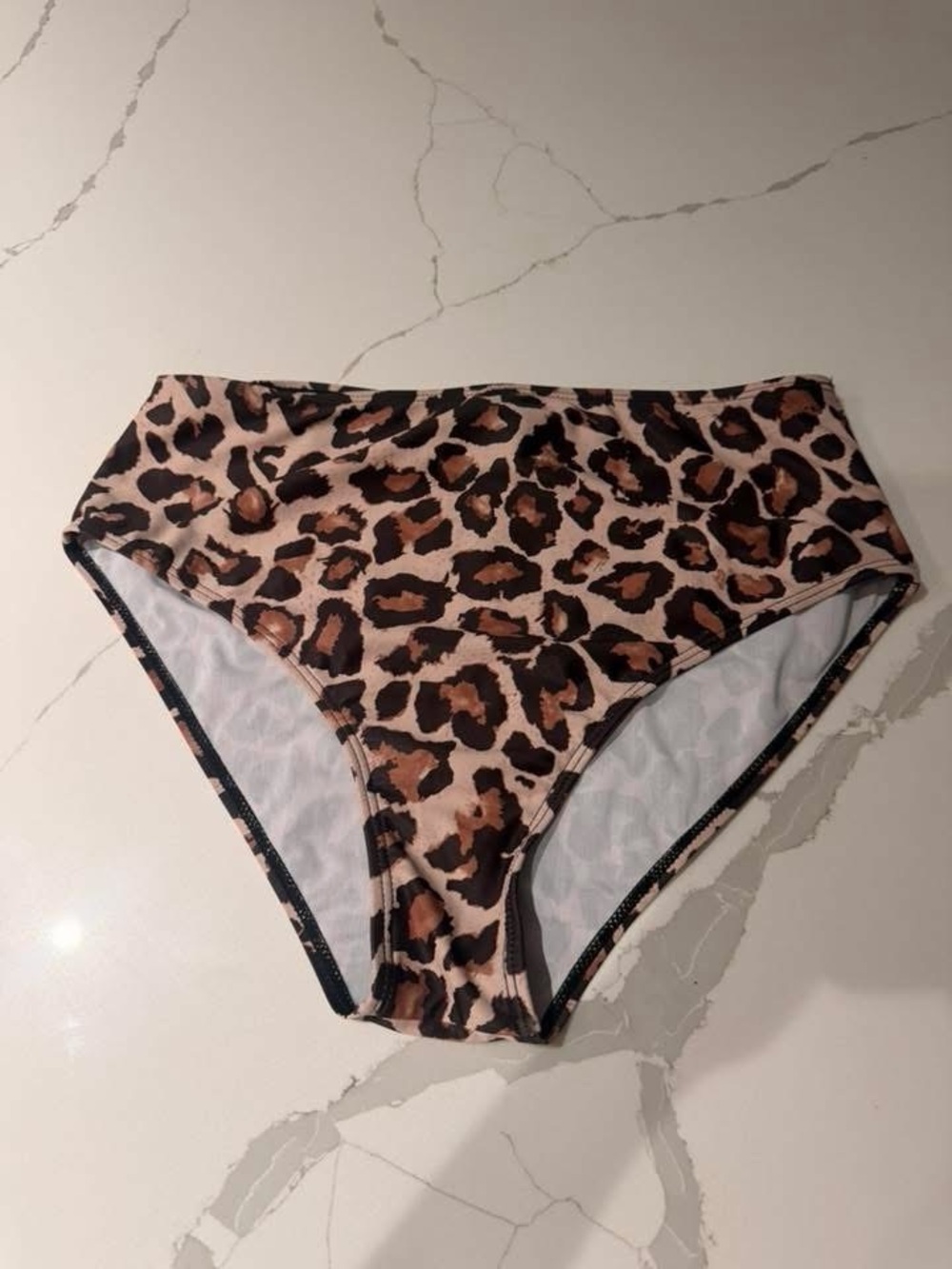 Leopard Print High-Waist Bikini Bottoms - Brown/Tan/Black